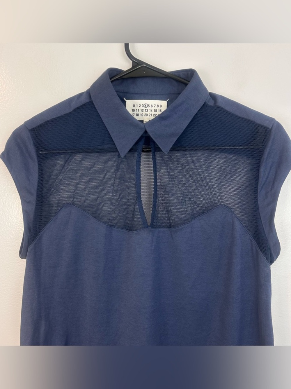 Maison Margiela Sheer Panel Mesh Keyhole Blue Lightweight Polo Top Size 10 - Picture 16 of 16